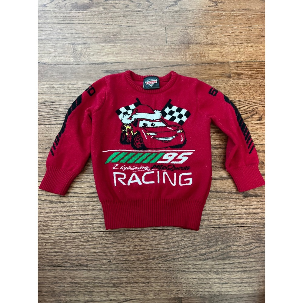 Disney Pixar Cars Sweater Kids 18M Red Lightning McQueen Racing Knit